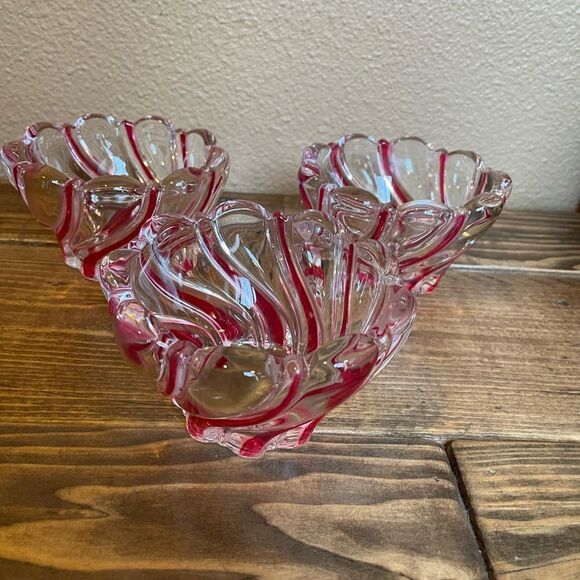 1980’s Vintage Peppermint Crystal Swirl Decorative Bowls Candle Holders Etc - Picture 2 of 15